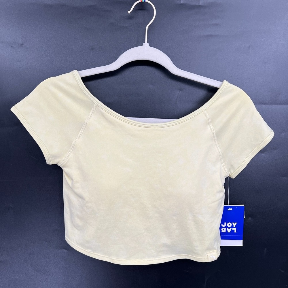 NEW neon yellow built in bra off shoulder balletcore workout active top gym M‎